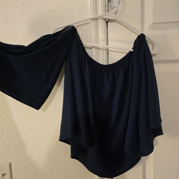 Navy Off-Shoulder Blouse - Picture 1 of 2